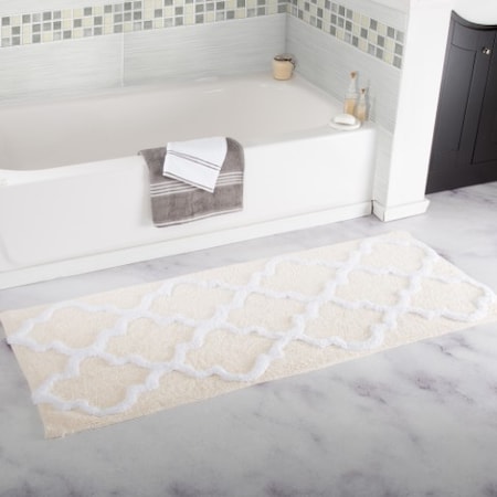 Hastings Home 100 Percent Cotton Trellis Bathroom Mat - 24x60 inches - Bone 120191GKY